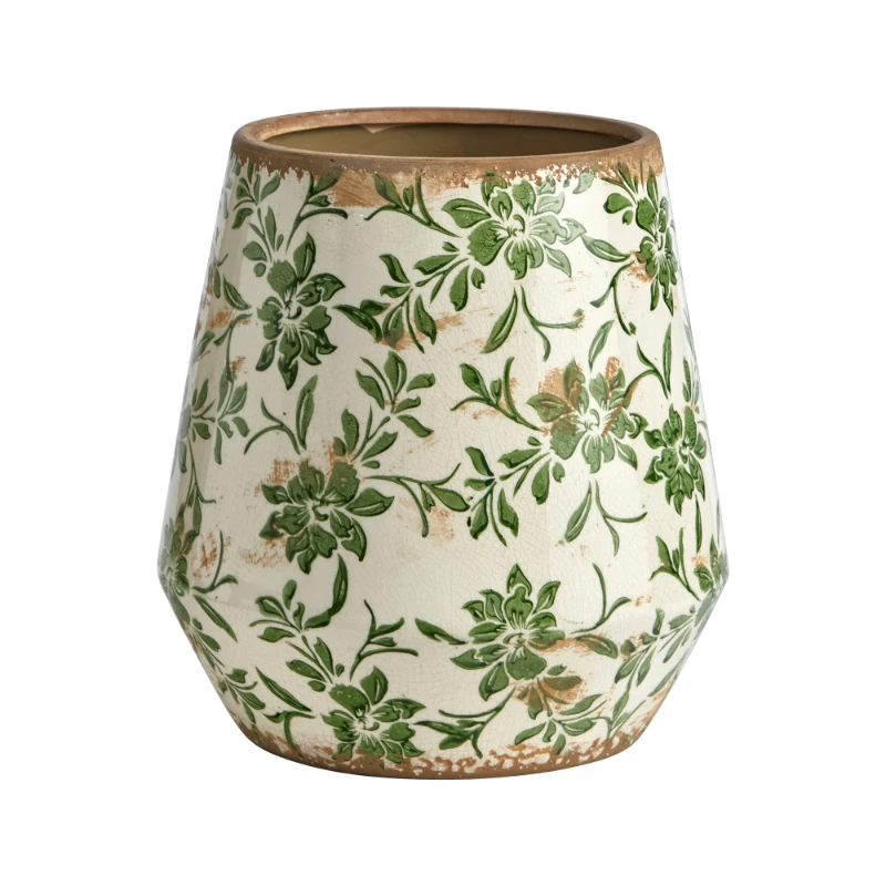 

11.5" x 11.5" x 12" Tuscan Ceramic Green Scroll Planter