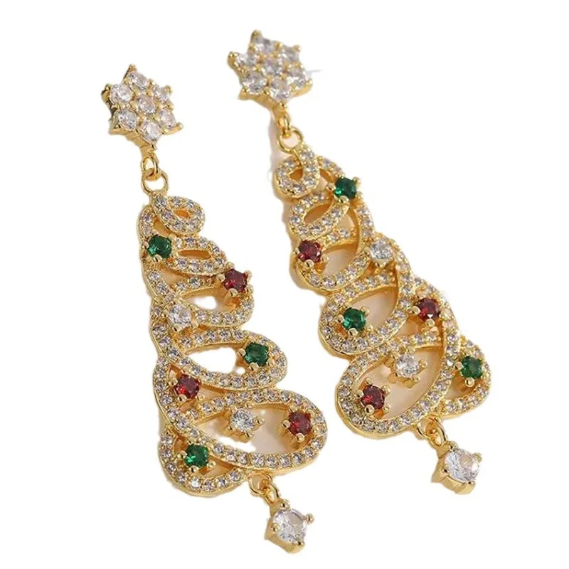 Новые цветные рождественские серьги-гвоздики со снежинками и рождественской