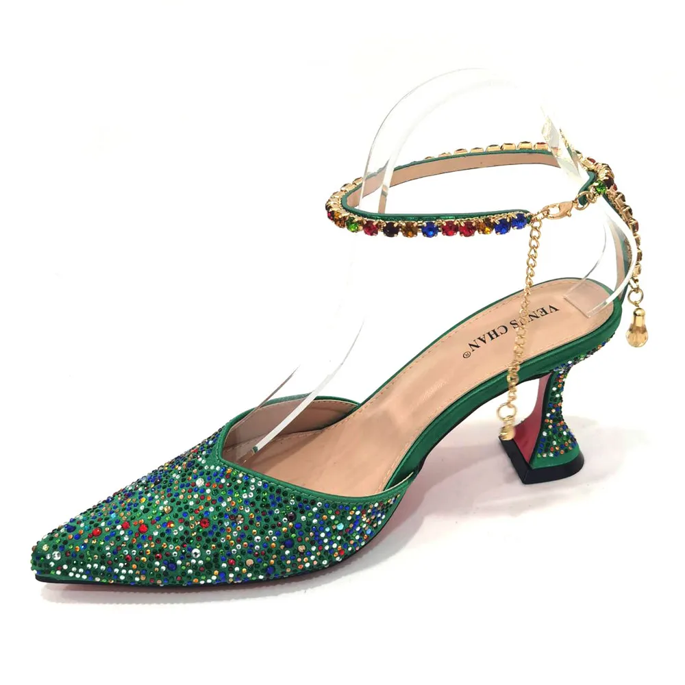 Excellent New Fashion Simple Green Color Flash Matte Surface Ladies Sandals Shoes Bag Set With Waterproof Platform