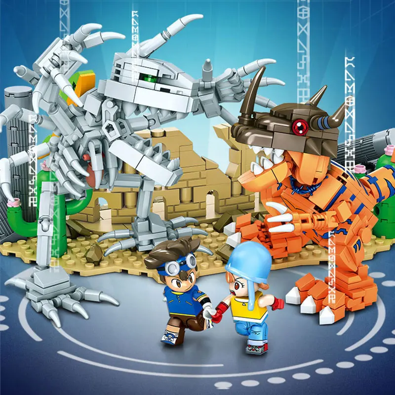 

Skull War Greymon Metal Garurumon Model Bricks Japan Cartoon Digimon Monsters Battle Scene Building Blocks Toys with Children's