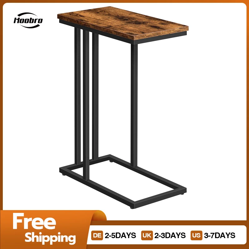 

HOOBRO Sofa Side Table Snack Table Heavy-Duty C Shape Sofa End Table with Adjustable Feet For Living Room Bedroom Space Saving
