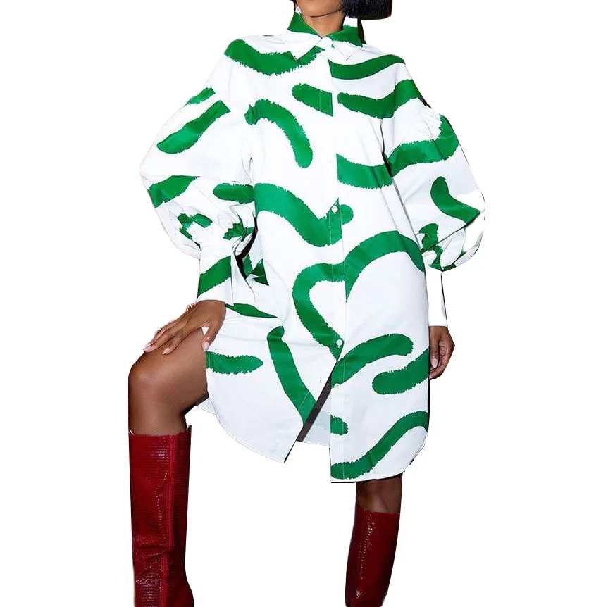 EOENKKY Plus Size Fashion New Women's Temperament Loose Print Fashion Shirt Dress Exotic Apparel Wholesale Dropshiping Customize