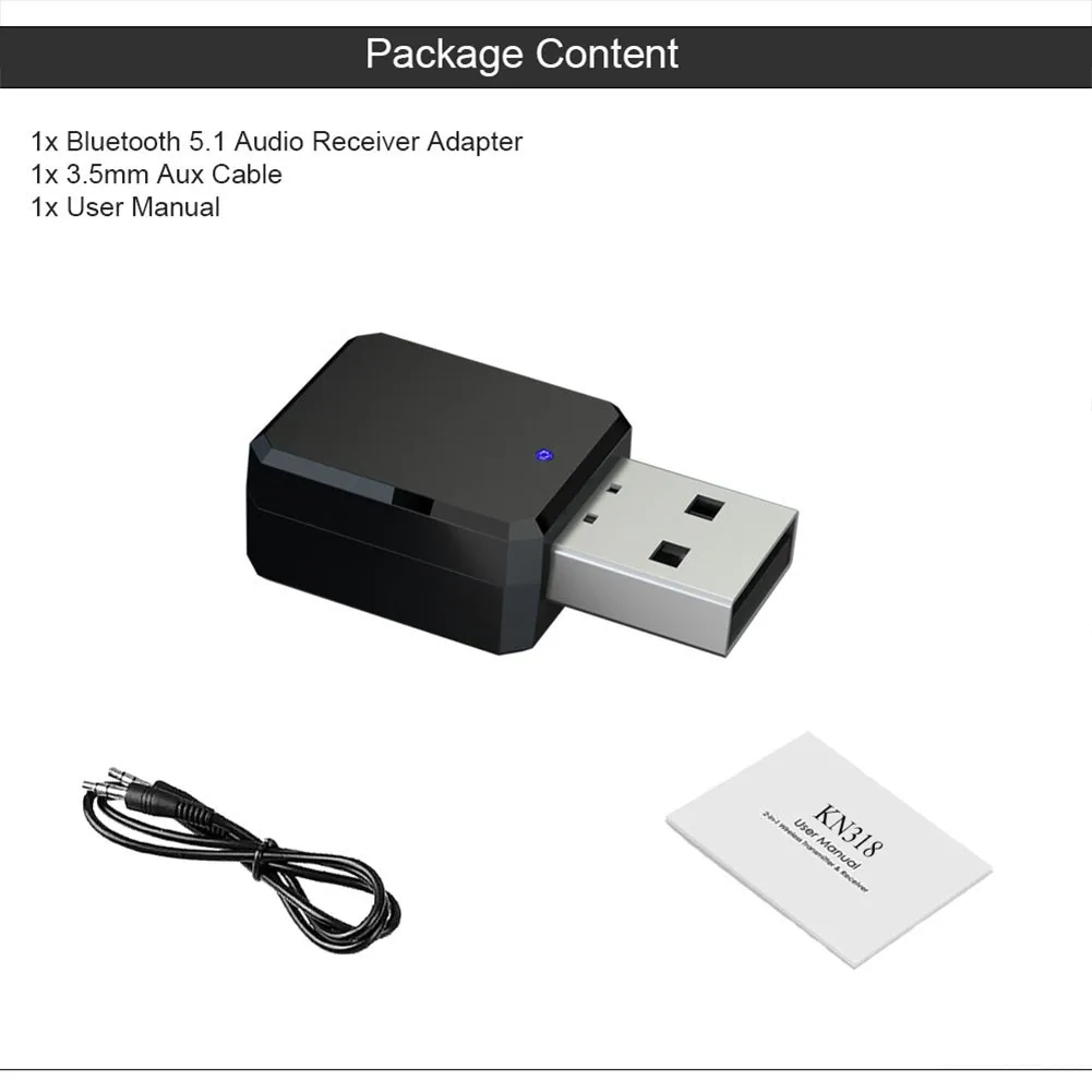 

1x Bluetooth-compatible 5.1 Audio Receiver Adapter 3.5mm Aux Cable Audio Receiver Dual Output 3.5mm AUX USB Wireless