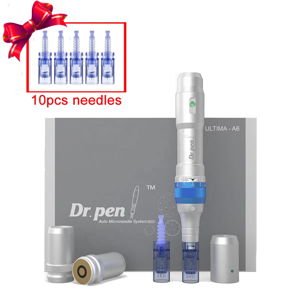 

Dr Pen A6 Ultima с 10 шт. картриджными иглами, беспроводной микронизирующий дермапен для домашней терапии стволовыми клетками, лечение акне и шрамо...