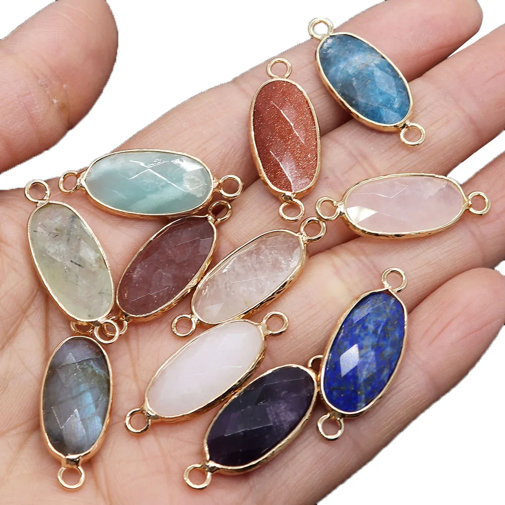 

Natural Stone Double Hole Pendant Connector Oval 11x30mm Agate Crystal Charm Jewelry Making DIY Necklace Earring Accessories