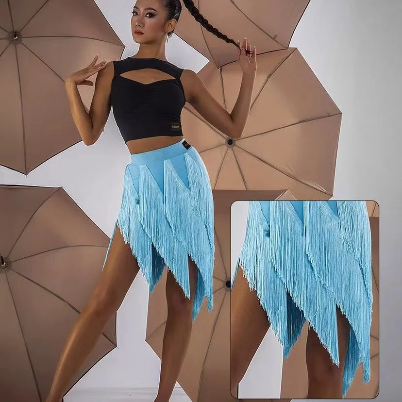 

Women Latin Dance Skirt Sexy Chacha Samba Tango Layers Tassels Fringes Dresses Competition Performamnce Lady Latin Costume