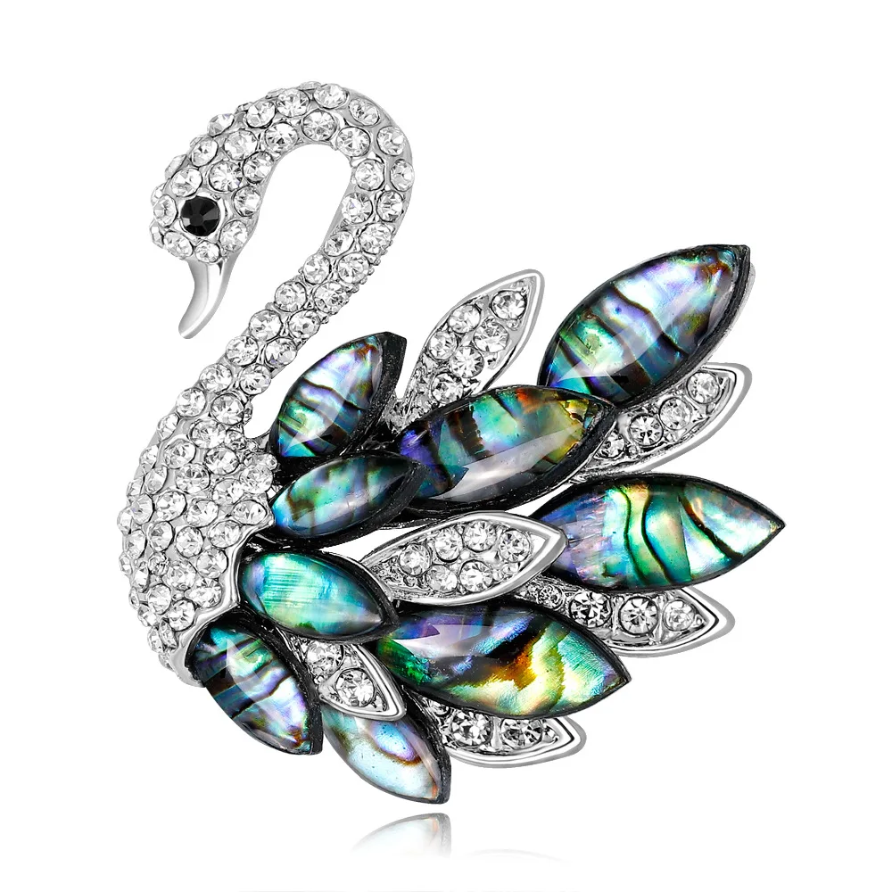 

Natural Abalone Shell Brooches Elegant Swan Rhinestone Brooch for Women Luxury Clothing Accessories Party Fashion Jewelry Gifts