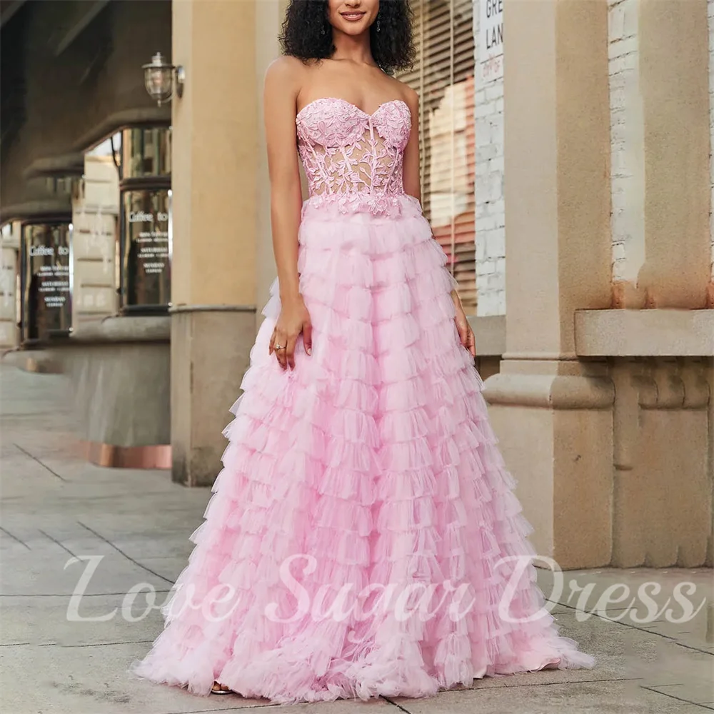 Многоярусные тюлевые платья для выпускного вечера трапециевидной формы женщин с