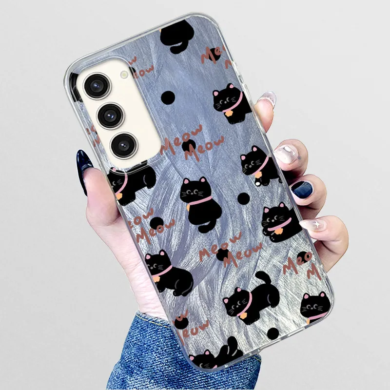 Feather Yarn Phone Case For Samsung Galaxy S23 SM-S908 Laser Flash Coque Soft Silicone TPU Painted Cute Printed Back Cover Funda