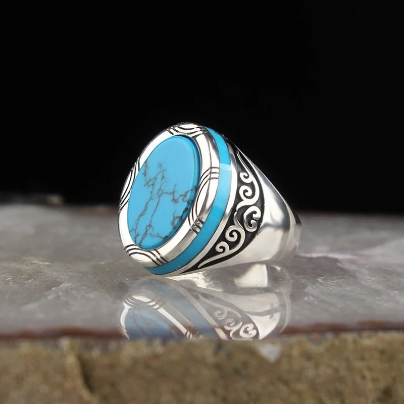 Bague de luxe en métal incrusté de pierres vertes pour hommes d'affaires  bague de marié européen et