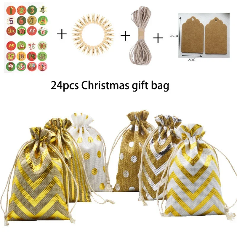 

24Days Wooden Christmas Advent Calendar Christmas Burlap Gift Bag 1-24 Tags Home Party Christmas Decorations Advent Calendar