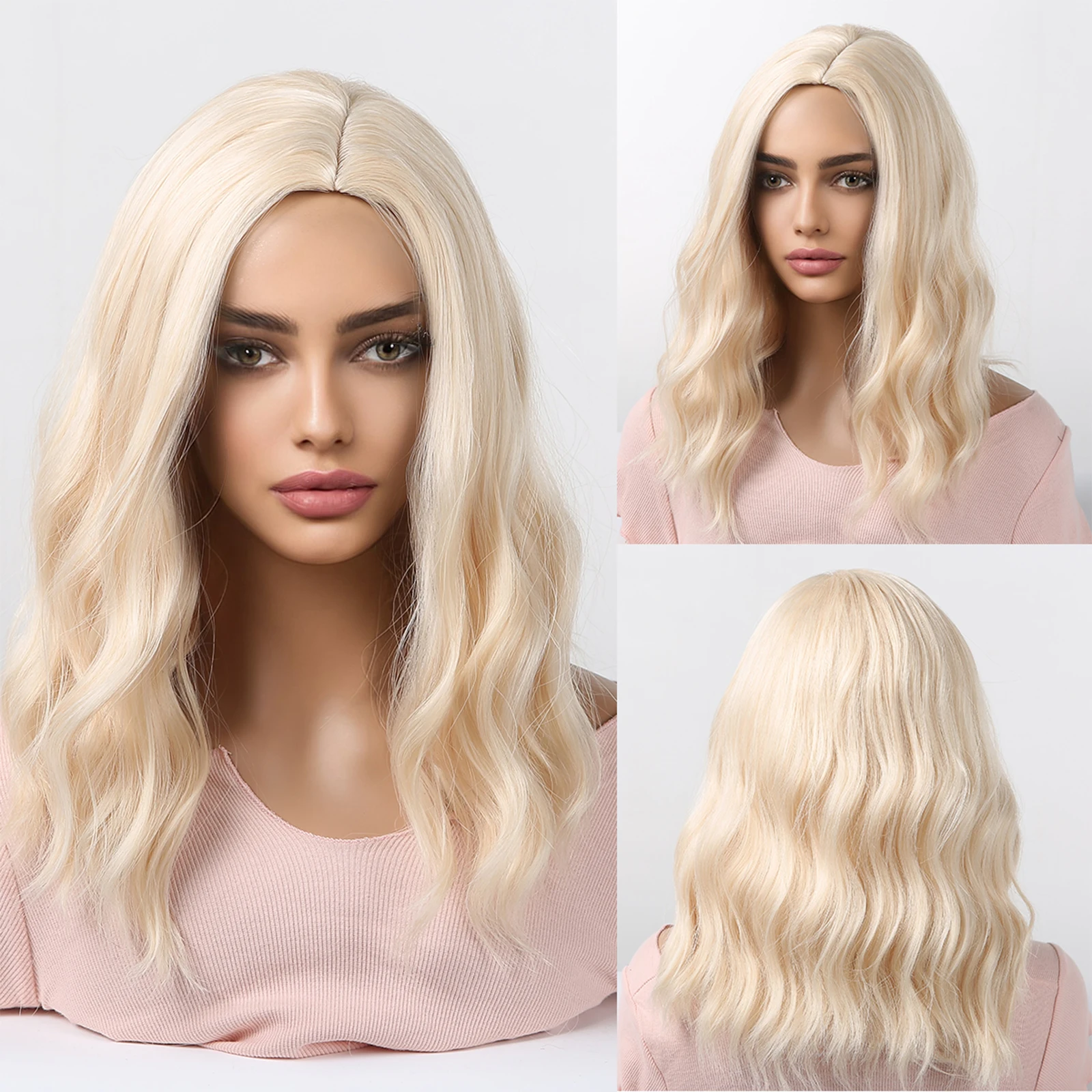 

Парик женский средней длины, синтетический, с волнистыми бежевыми искусственными светлыми волосами для косплея, Повседневный, термостойкий, средней длины