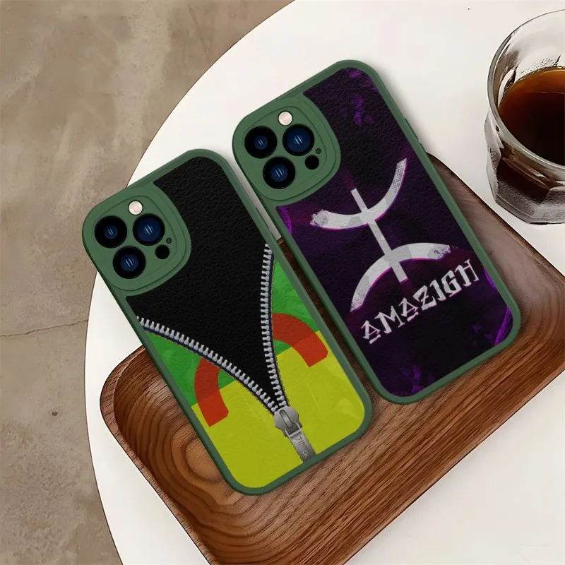 

Amazigh Symbol Berber Academy Phone Case Green For IPhone 14 11 13 12 Pro Max Mini Xs X Xr 7 8 Plus SE2020 Leather Texture