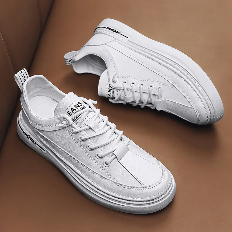 

Men's White Shoes 2022 New Fashion PU Leather Men's Shoes Breathable Lace-up Casual Shoes Outdoor Low-top Sneakers