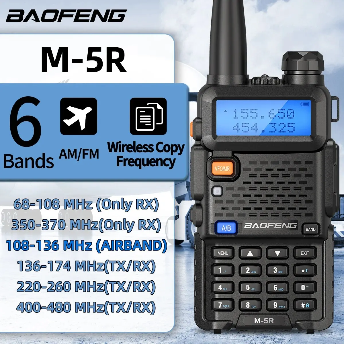 Портативная Радиостанция Baofeng UV-5RX Беспроводная Воздушная Диапазон Двусторонняя