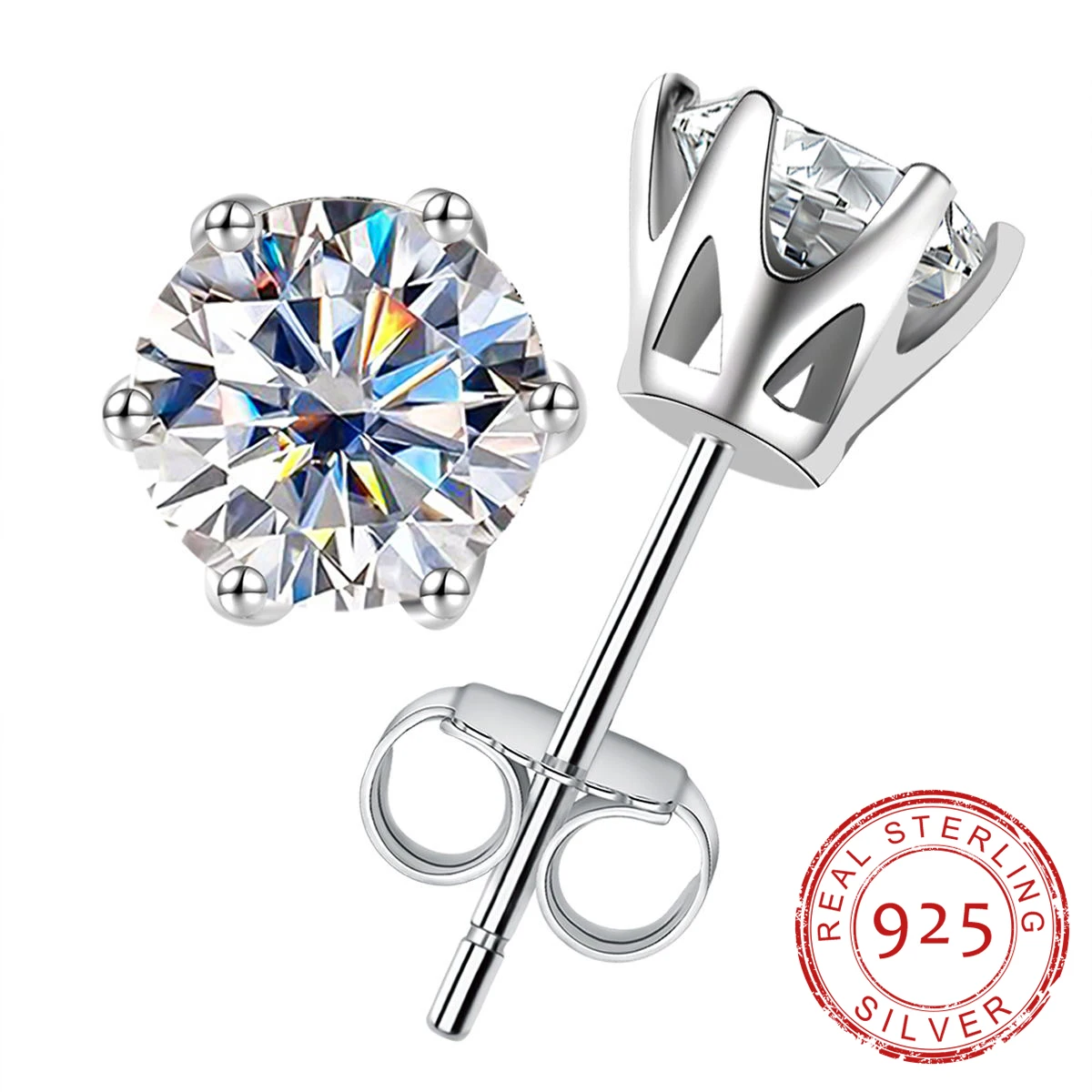 

AnuJewel 1-2cttw D Color Moissanite Diamond 925 Sterling Silver Crown Stud Earrings For Woman Gifts Wholesale