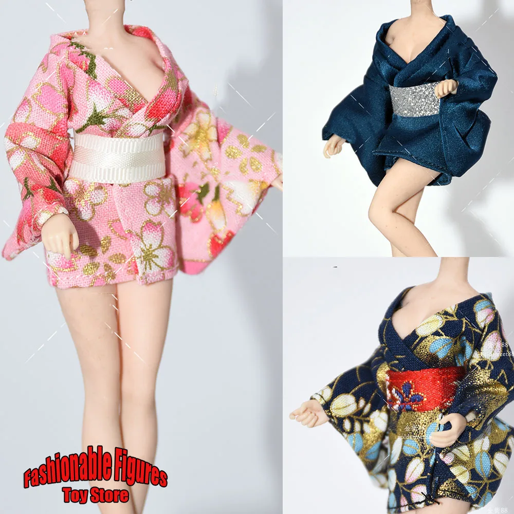 

1/12 Women Soldier Yukata Haori Sexy Japanese Traditional Kimono Samurai Uniform Print Dress Fit 6" Action Figure Body