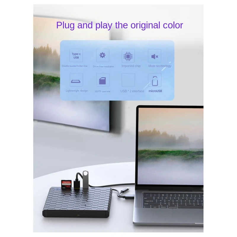 USB 3.0 Type C внешний CD DVD RW привод 8 Мб запись черный Портативный записывающий диск