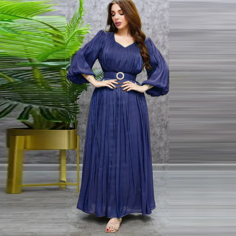 Muslim Fashion Hijab Dubai Abaya Long Dresses With Sashes Islam Clothing African Party Dresses for Women Robe Musulman Djellaba
