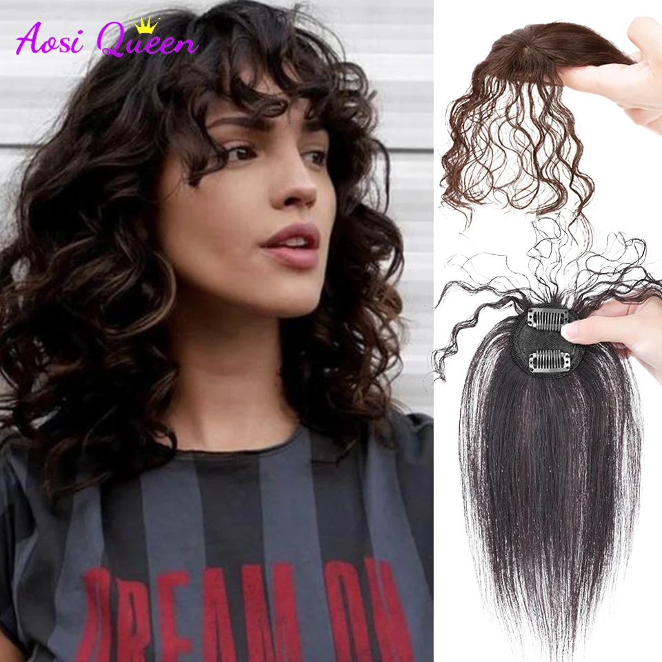 

AS curly 3D synthetic Neat Front Fringe Clip In Hair Bangs Hair Extensions Sweeping Side Blunt Bang Natural Black Brown Hairpiec