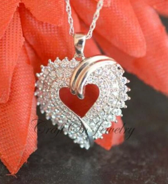 

ANGLANG Luxury Heart Pendant Necklace Bridal Wedding Shiny CZ Stone Romantic Gift Elegant Fashion Necklace Jewelry for Women
