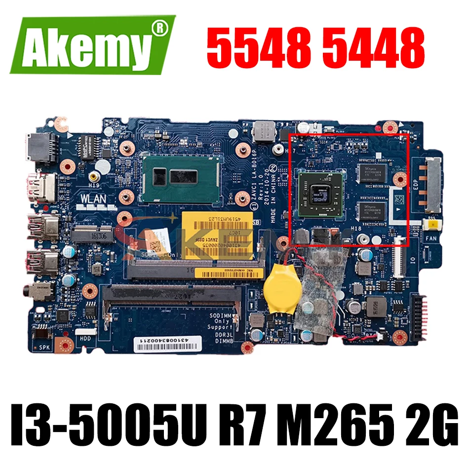 

Совершенно новая осветительная плата ZAVC1 для ноутбука DELL inspiron 5548 5448 5543, материнская плата LA-B016P R7 M265 2G I3-5005U JGW4R 100%, протестирована