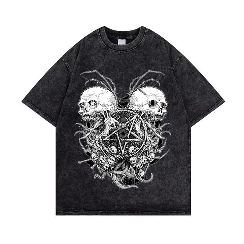 

Мужская футболка в стиле Харадзюку Y2k, волшебная Готическая футболка с принтом черепа, хлопковая промытая футболка в стиле хип-хоп, уличная ...