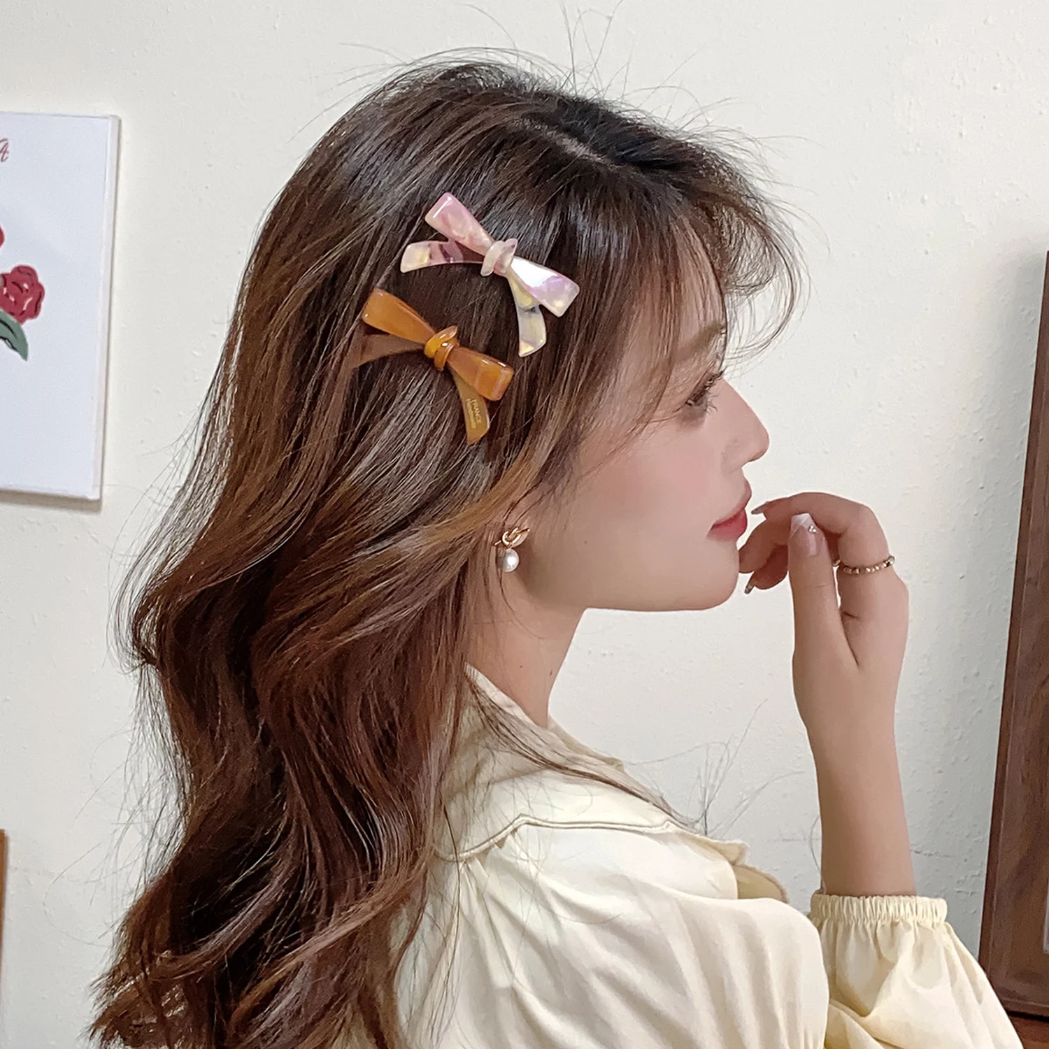 

Fashion Hair Accessories Acetic Acid Clip High Grade Sweet Barrette Vintage Bow Tie Girl Hair Clip Duck Mouth Clip Jewelry