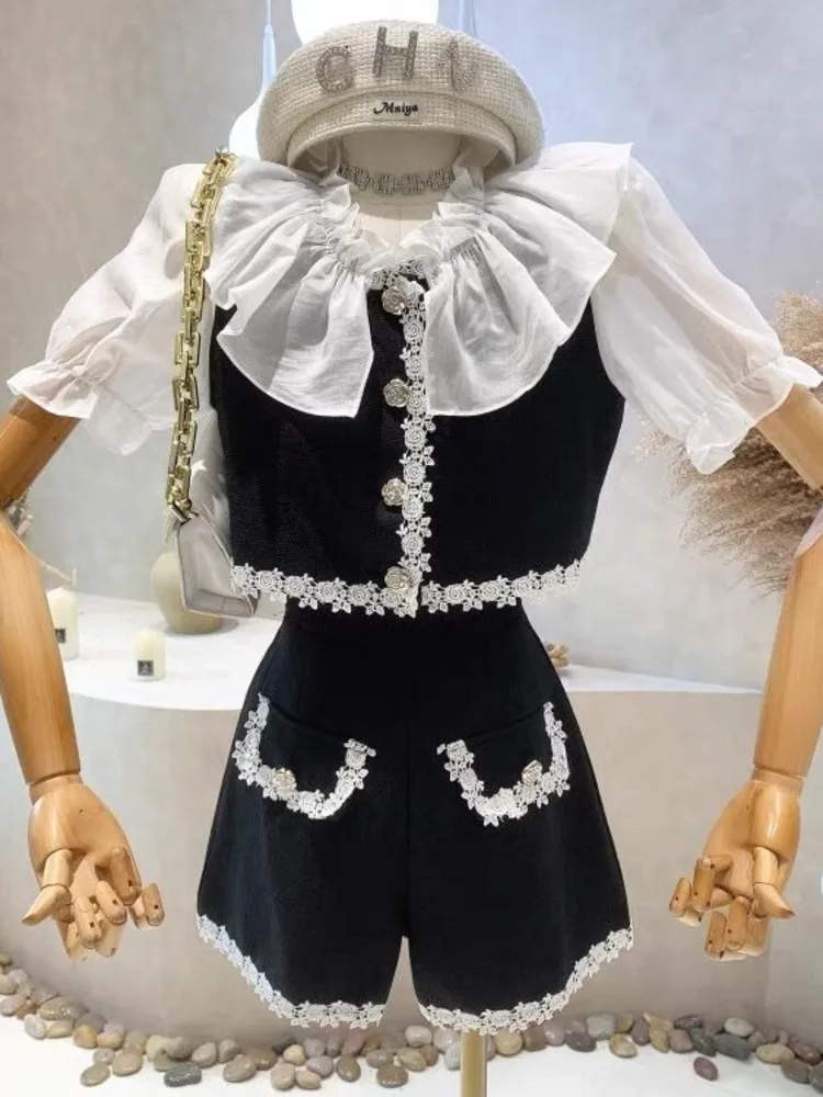 

French Vintage Small Fragrance 2 Piece Set Women Short Jacket Coat Crop Top + Shorts Suits Fashion Summer Two Piece Pants Sets