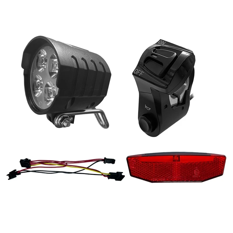 

E-Bike Lamp Set Electric Bike Light Kit Contain Horn Headlight Switch And With Ebike Functional Tail Light