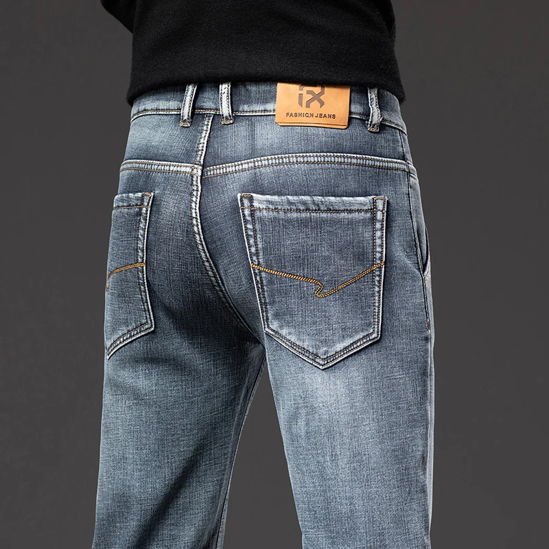 2022 Winter New Men Fleece Warm Jeans Classic Style Business Casual Regular Fit Thicken Stretch Denim Pants Male Brand Trousers