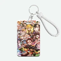 demon slayer anime print pvc card cover student campus hanging neck bag cartoon anti lost protective sleeve card holder lanyard