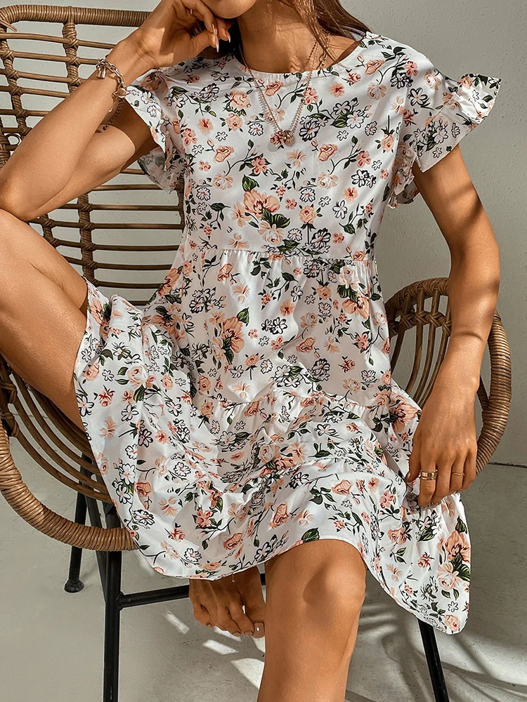 короткое платье цветочный принт женское белое летнее 2022 платья женские модные