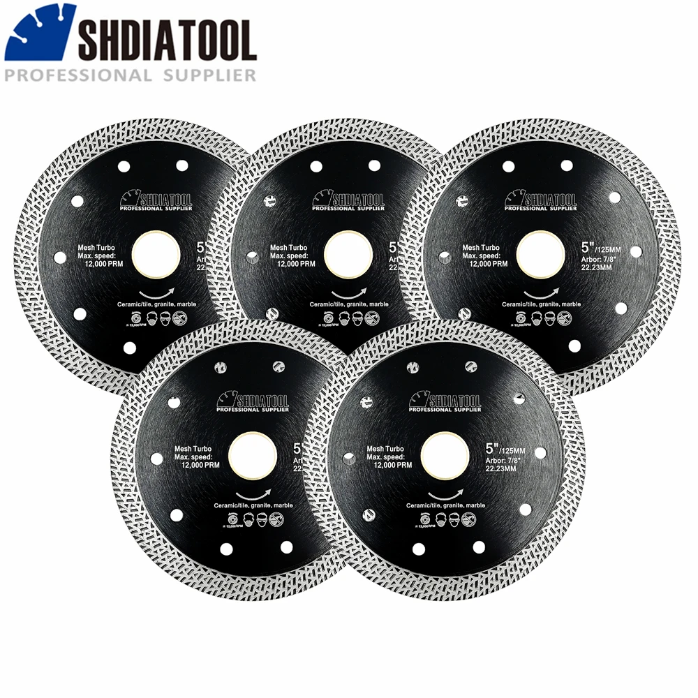 

SHDIATOOL 5pks Диаметр 5 "/125 мм алмазные Горячие-прессованные спеченные алмазные лезвия отрезной круг для керамики сетка турбо-обод плитка пилка