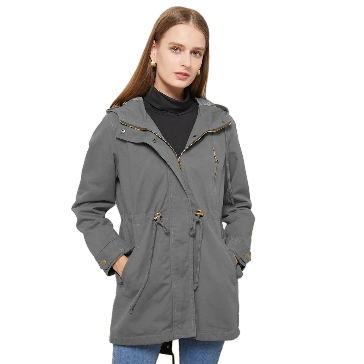 2022 Spring and Autumn New Cotton Hooded Jacket Trench Coat Female Jacket Large Size Loose Jacket Top Coats