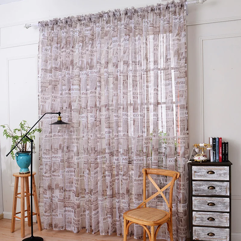 

2022 English Newspaper Tulle Curtains for Living Room Dining Bedroom Study Room Sheer Curtain Windows Treatment Home Decoration