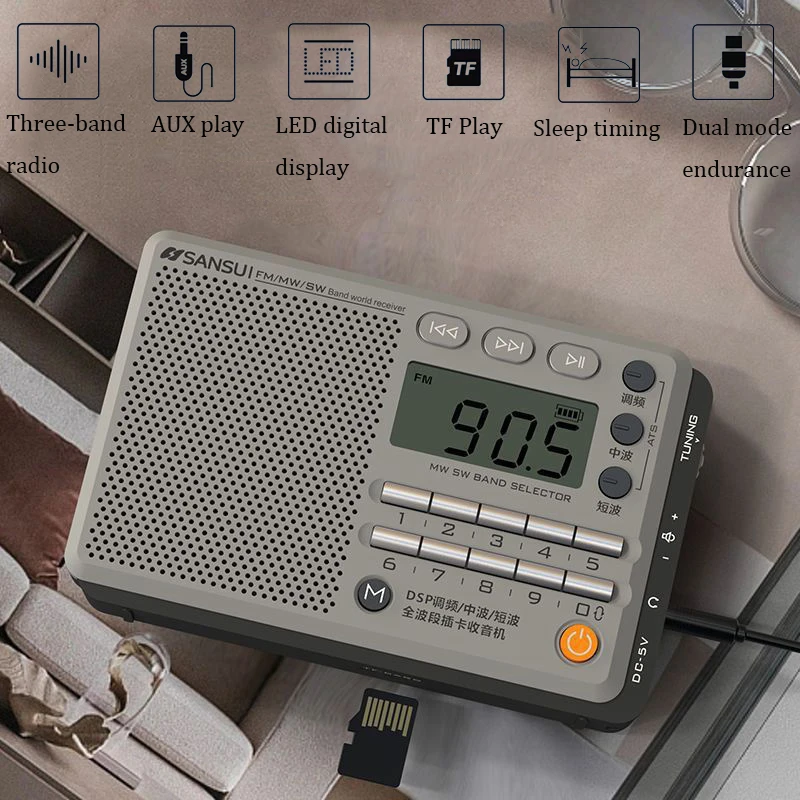 

Portable Full Band Radio FM AM SW Radio Mini Rechargeable Bluetooth Speaker with LED Backlight Display Auto Manual Search