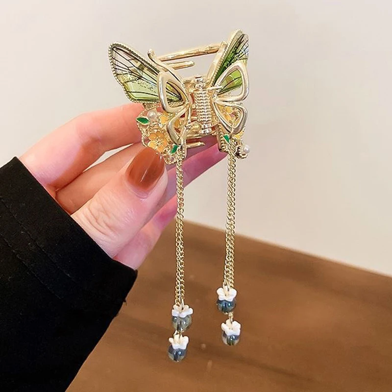 

Заколка для волос с жемчужинами, бабочками, кисточками, длинными подвесками