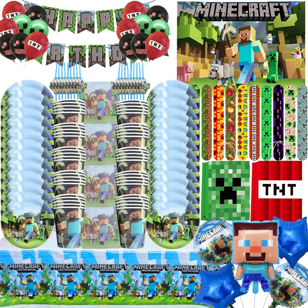 Майнер ремесленные украшения для дня рождения Пиксельная игра набор столовой