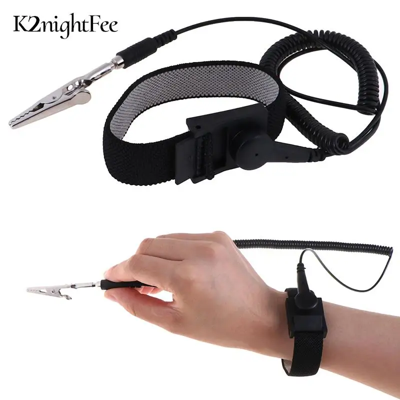 Adjustable Anti Static Bracelet Electrostatic ESD Discharge Cable Wrist Band Strap Hand Grounding Wire Cordless Wireless Clip