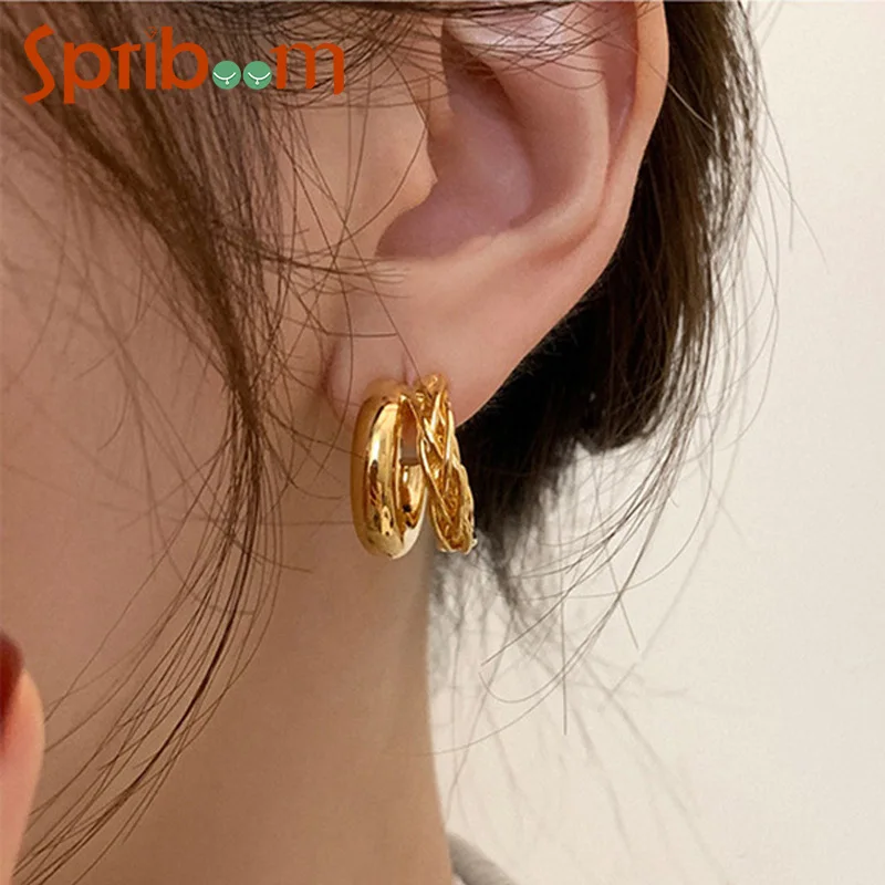 

C Shaped Earrings for Women Girls Twist Stud Earring Double Layer Circle Party Jewelry Gold Color Silver Color Metal Accessories
