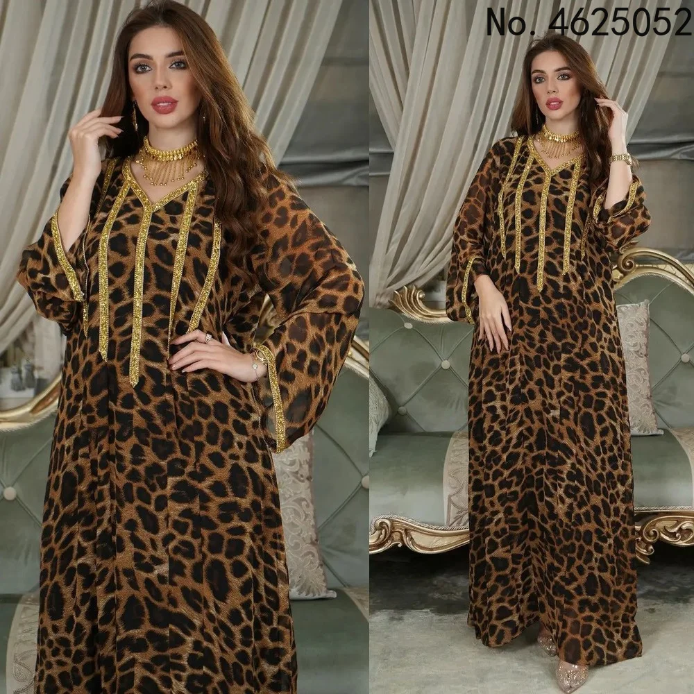 

Abayas for Women Dubai 2022 dress Muslim Dress Fashion Leopard Print Ramadan Morrocan Kaftan Turkey Femme African Dresses