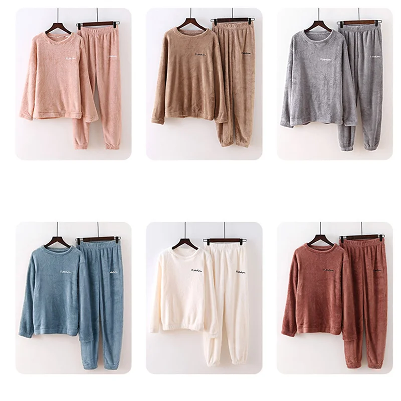 

Женский зимний фланелевый пижамный комплект, Свободный Топ с длинным рукавом и эластичным поясом, плотная теплая одежда для сна, домашняя о...