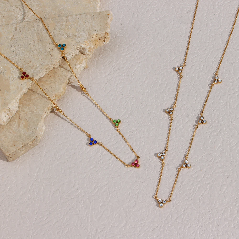 

2022 Bohemia Colored Zircon Flower Shape Adjustable Choker Necklaces Summer Beach Jewelry 18K Thin O-Chain Necklaces for Women