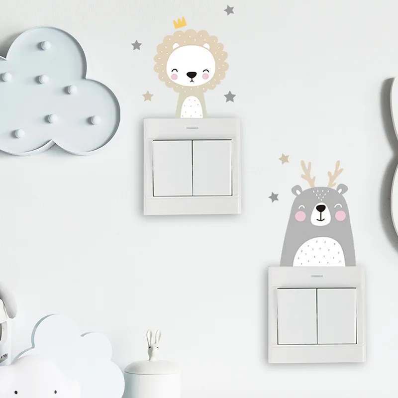 

Cute Smiley Cartoon Animal Switch Stickers Children's Room Decoration Living Room Bedroom Entrance Wall Sticker
