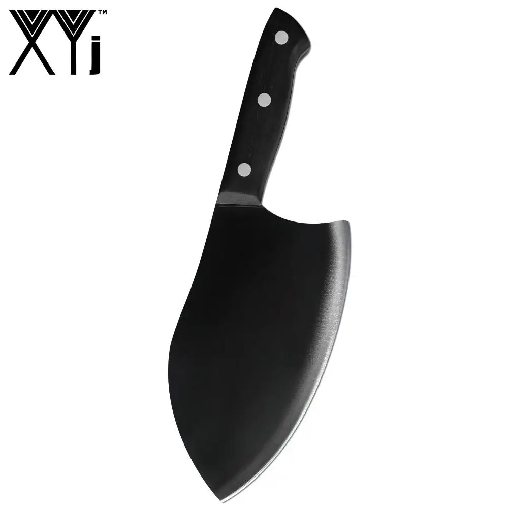 

XYj черный кухонный нож, 7-дюймовый китайский шеф-нож из нержавеющей стали, Кливер с широким лезвием, нож для овощей с деревянной ручкой