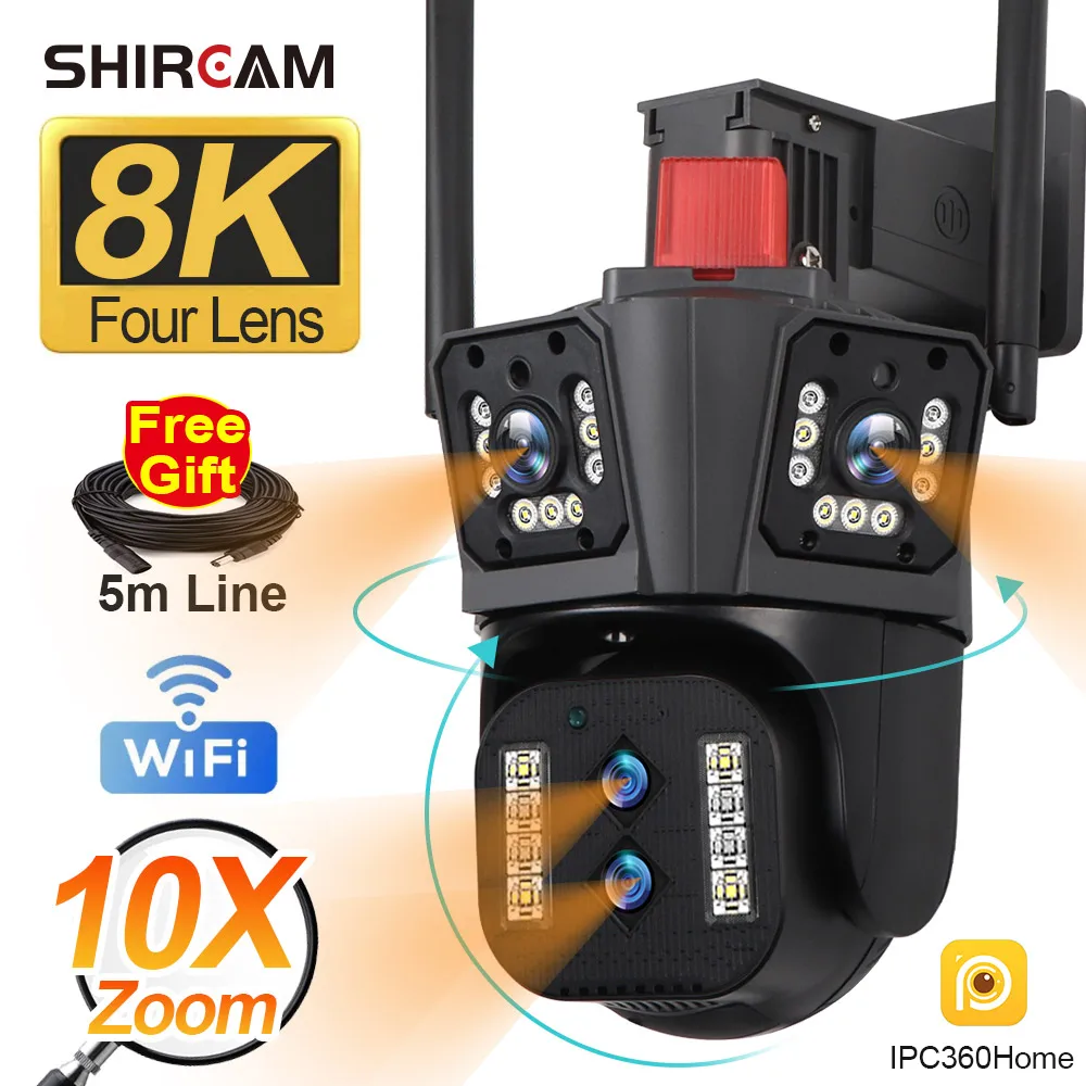 

8K 4x4MP IP PTZ WiFi Camera Outdoor Three Screen 10X Optical Zoom Auto Tracking HD CCTV Security Protection Camera Waterproof
