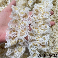 5cm wide 3d pleated chiffon fabric glitter golden embroidered ribbon stretch lace elastic ruffle trim lolita dress sewing decor