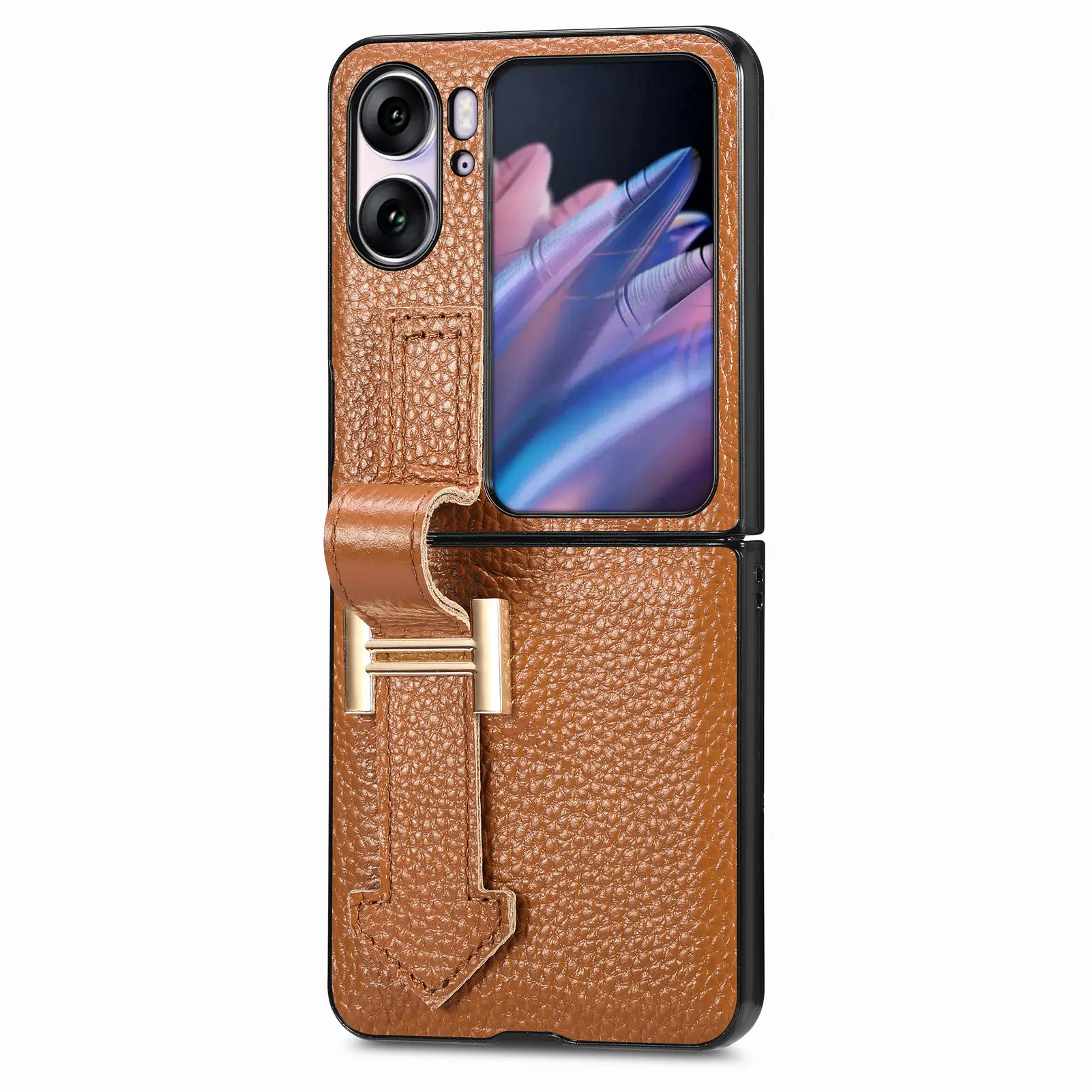 Флип-чехол для Oppo Find N2 противоударный тонкий кожаный ремешок флип-чехол телефона