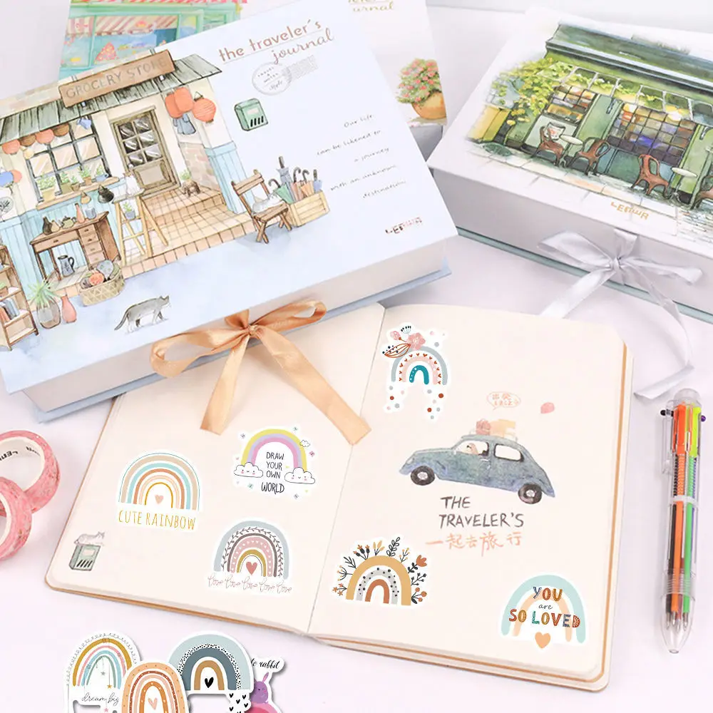 

60Pcs Cute Rainbow Sticker Fridge Phone Tablet Cup Computer Luggage Notebook Stationery Personalized Kawaii Stationery Stickers